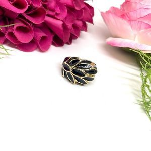 VINTAGE⚜️BLACK SWAN 18K Plated Feathered Enameled Cocktail Ring